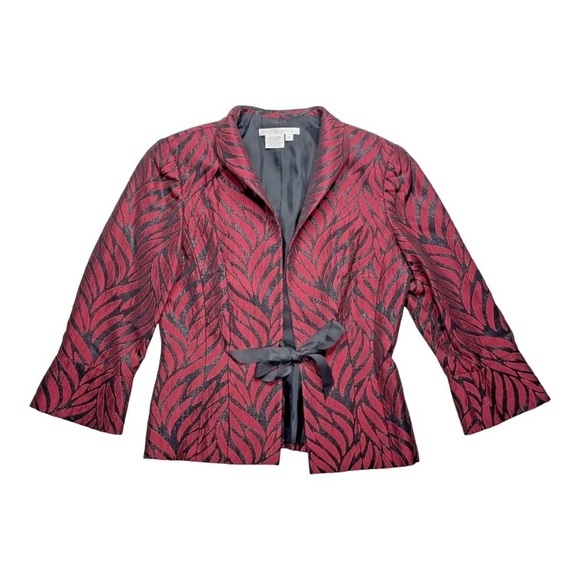 Maggie London
Women's Blazer Jacket Size 8
Maroon, Black Metallic Jacquard - Picture 1 of 15